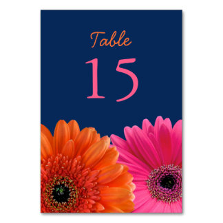 Orange Rosa Gerbera Gerbera Daisy Navy Bröllop Bordsnummer