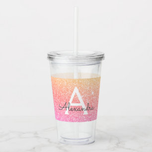 Orange Rosa Glitter & Gnistra Monogram födelsedag Take Away Mugg
