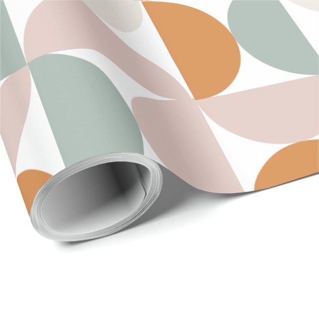Orange Rosa Grön Modern Geometrisk Dekoupage Presentpapper (Rullad Hörn)