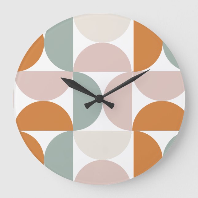 Orange Rosa Grön Modern Geometrisk  Stor Klocka (Framsida)