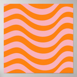 Orange Rosa Groovy Retro Abstrakt Wave Y2K Mönster Poster