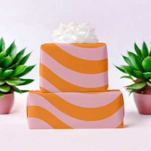 Orange Rosa Groovy Vågigt Rand Modern Minimalistic Presentpapper
