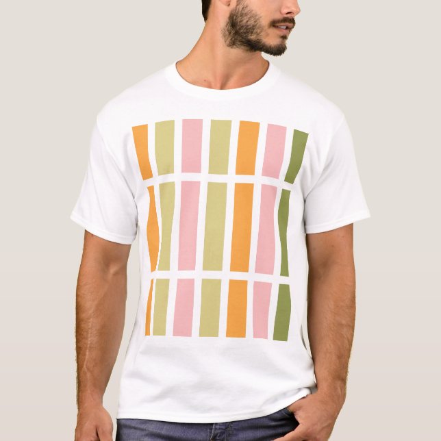 Orange Rosa Guld och Grönt Rand T Shirt (Framsida)