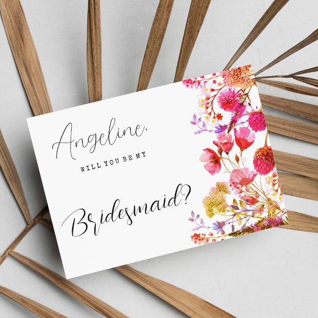 Orange rosa gult wildblomma sommar Bridesmaid Inbjudningar (Orange pink yellow wildflower summer Bridesmaid )