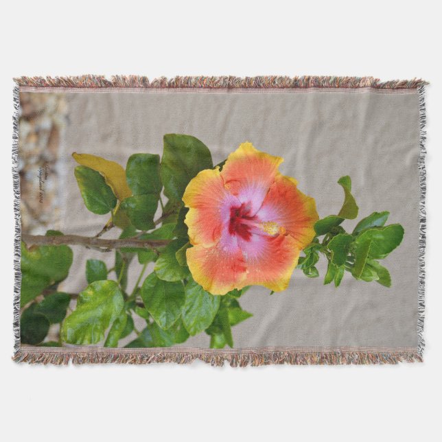 Orange rosa Hibiscus-blomman Throw Blanket Mysfilt (Framsidan)