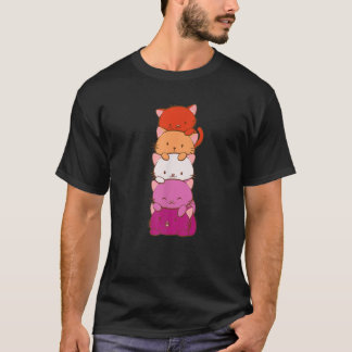 Orange Rosa Lesbisk Pride Flagga Cute Kawaii Cat T Shirt