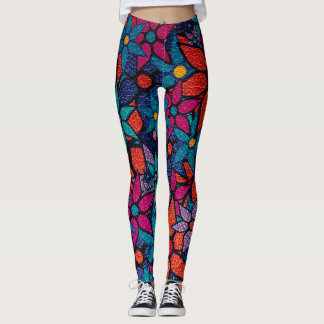 Orange Rosa Lila Turkos Blommigt Leggings