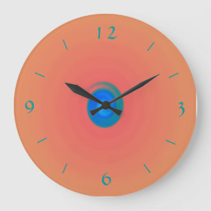 Orange/rosa med Aqua/Blue Center >Vägglås Stor Klocka