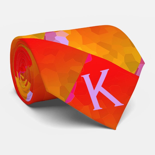 Orange Rosa Monogram Funky Geometriskt Mönster Slips (Rullad)