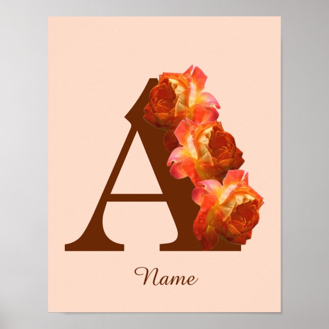Orange Rosa Monogram Initial A Personlig Poster (Framsidan)