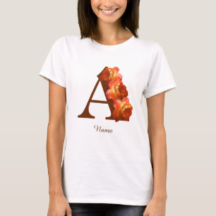 Orange Rosa Monogram Initial A Personlig T Shirt