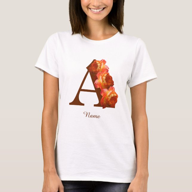 Orange Rosa Monogram Initial A Personlig T Shirt (Framsida)