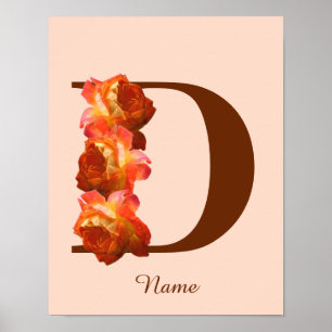 Orange Rosa Monogram Initial D Personlig Poster