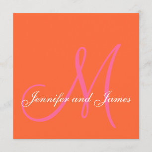 Orange Rosa Monogram Namn bröllopsinbjudningar Inbjudningar
