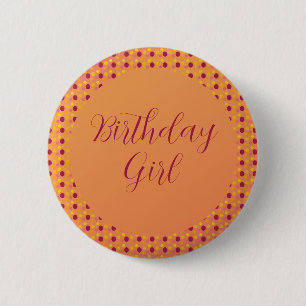 Orange Rosa och burgundy Girl Birthday Knapp