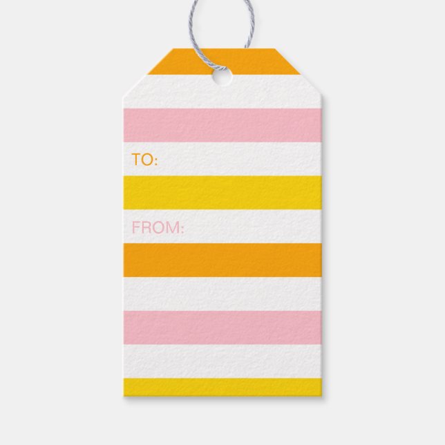 Orange, Rosa och Gult strimlad Presentetikett (Framsidan)