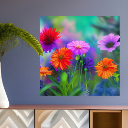 Orange Rosa och Lila blommor AI Art Poster