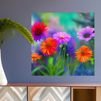 Orange Rosa och Lila blommor AI Art Poster
