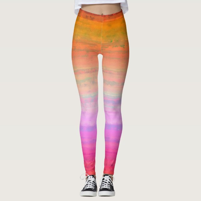 Orange Rosa Ombre Leggings (Framsida)