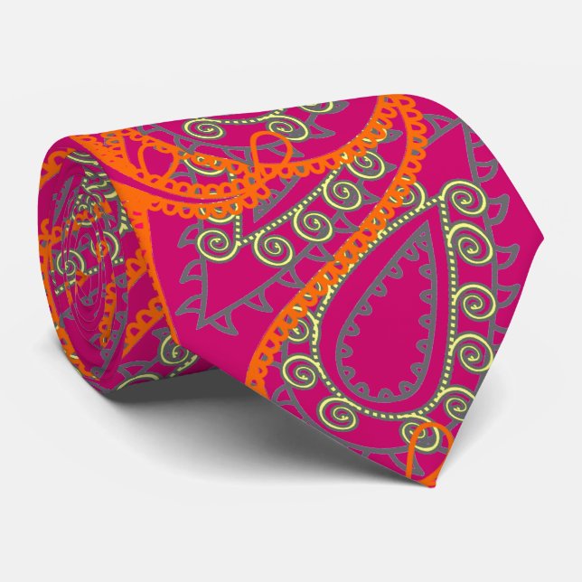 Orange Rosa Paisley Peacock Färg Bröllop Tie Slips (Rullad)