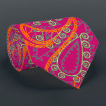 Orange Rosa Paisley Peacock Färg Bröllop Tie Slips<br><div class="desc">Rosa och koral Orange Gult och Grått Mehndi Indian Paisley Peacock Bröllopsfest Tie för killarna. Far i Bride,  Far i Groom,  Groomsman,  Best Man och Groom.</div>