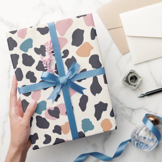 Orange  Rosa Pastel Leopard Spots Presentpapper (Gifting)