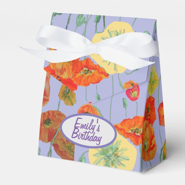 Orange Rosa Poppy Blommigt Birthday Cake Favbox Presentaskar (Framsidan Sidan)