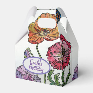 Orange Rosa Poppy Blommigt Birthday Cake Favbox Presentaskar