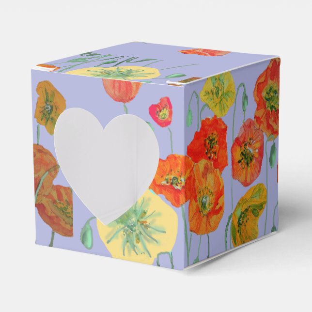 Orange Rosa Poppy Blommigt Birthday Cake Favbox Presentaskar (Framsidan Sidan)