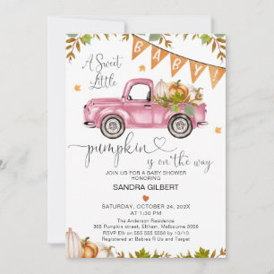 Orange Rosa Pumpkin Lastbil med Heart Baby Shower Inbjudningar
