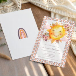 Orange Rosa Regnbåge Blommig Boho Sol Bebis Bebisb Inbjudningar