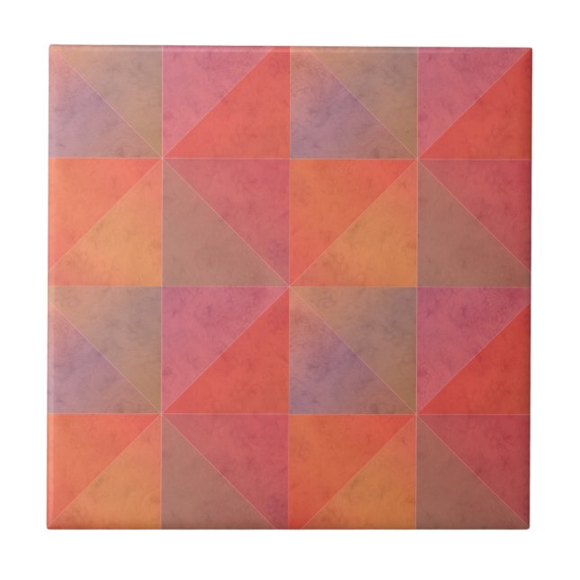 Orange Rosa Röda Trianglar Akvarell Geometrisk Kon Kakelplatta (Framsidan)