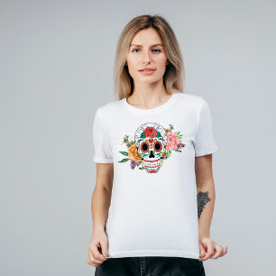 Orange Rosa ros Blommigt Sugar Skull T Shirt