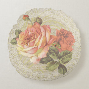 Orange rosa ros & snöre blommigt vintage kudde