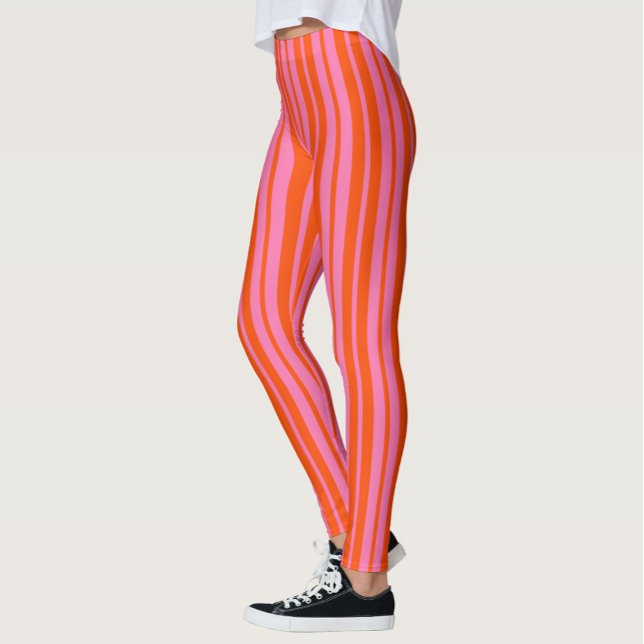 Orange Rosa Snyggt Rand Mönster Design Leggings (Skapare uppladdad)