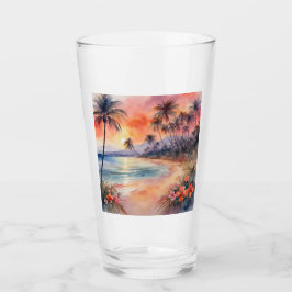 Orange Rosa Sunset Tropical Beach Handflatan Träd Glaskopp