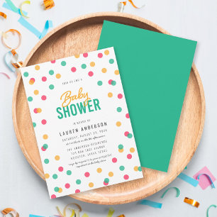Orange Rosa Teal Confetti Baby Shower Inbjudningar