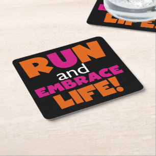 Orange Rosa Text Springa Springer Marathon Underlägg Papper Kvadrat