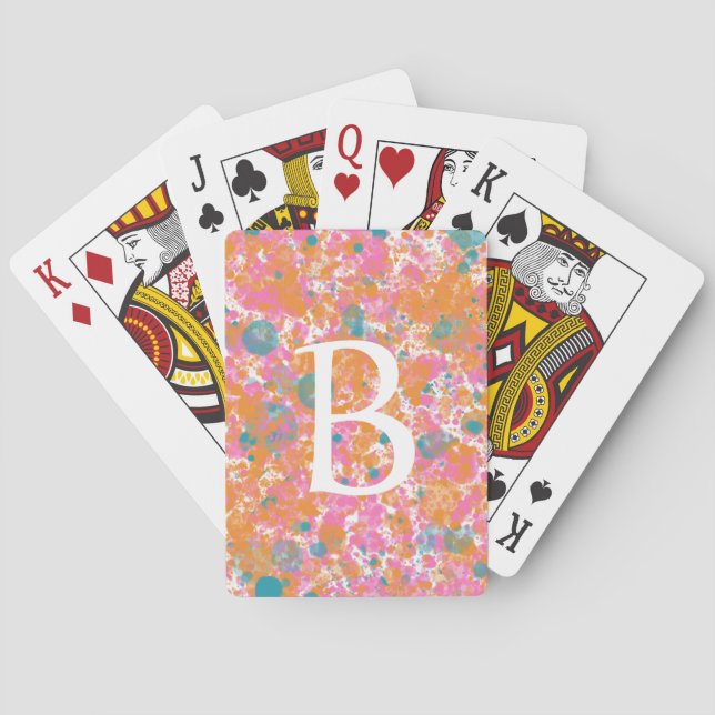 Orange Rosa Turkos Akvarell Färgfläckar Casinokort (Baksidan)