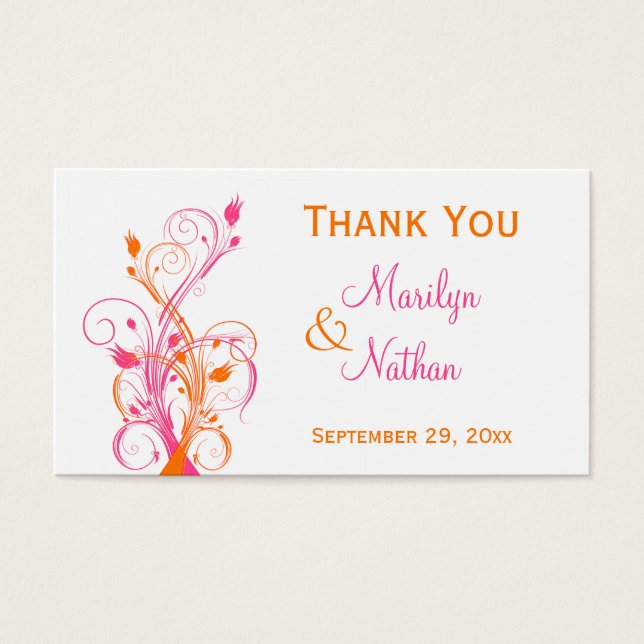 Orange Rosa Vitvit Blommigt Bröllopsförmånlig Märk Visitkort (Framsidan)