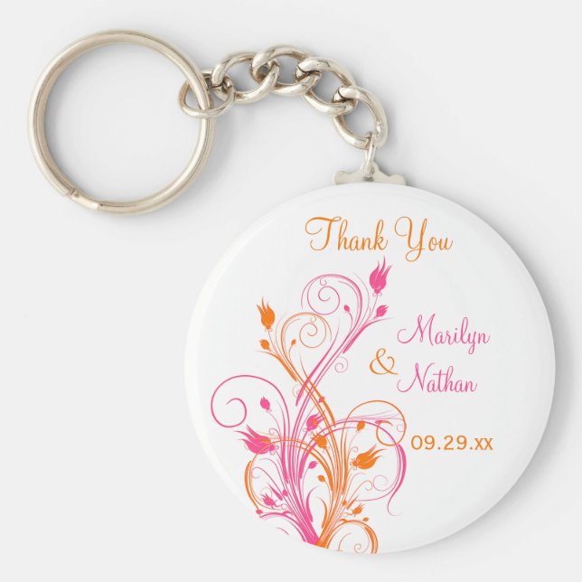 Orange Rosa Vitvit Blommigt Bröllopsförmånlig Nyck Nyckelring (Framsidan)