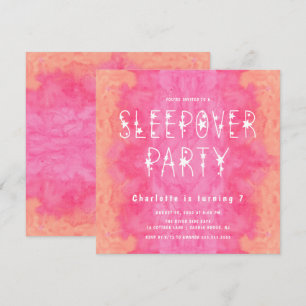 Orange Rosa Watercolor Starry Girls Sleepover Invi Inbjudningar