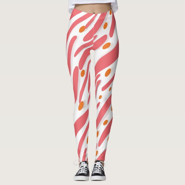 Orange Rosa White Abstrakt Line Mönster Leggings (Framsida)