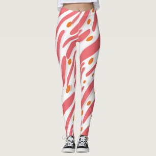 Orange Rosa White Abstrakt Line Mönster Leggings