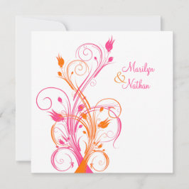 Orange Rosa White Blommigt Square bröllopsinbjudni Inbjudningar