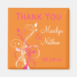 Orange Rosa White Blommigt Wedding Favor Magnet