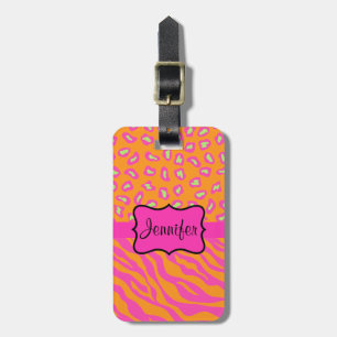Orange & Rosa Zebra & Cheetah Personlig Bagagebricka