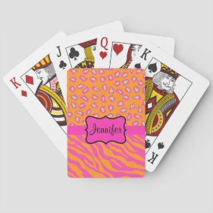 Orange & Rosa Zebra & Cheetah Personlig Spel Kort