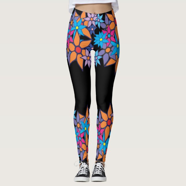 Orange rosablåttblommigt #2 leggings (Framsida)