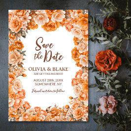 Orange Rose Blommig Bröllop Spara Datumet
